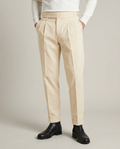 Men's Cream Gurkha Trousers – High-Waisted Pleated Chino with Side-Buckle Tabs | Tessimo