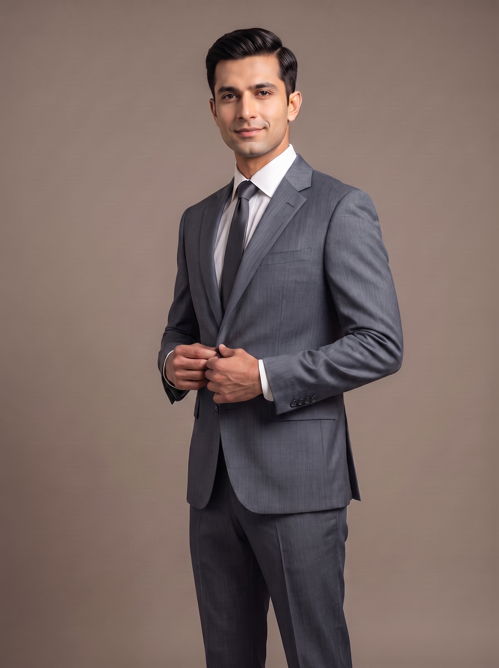 Charcoal Grey Twill Two-Piece Suit - fabric detail closeup