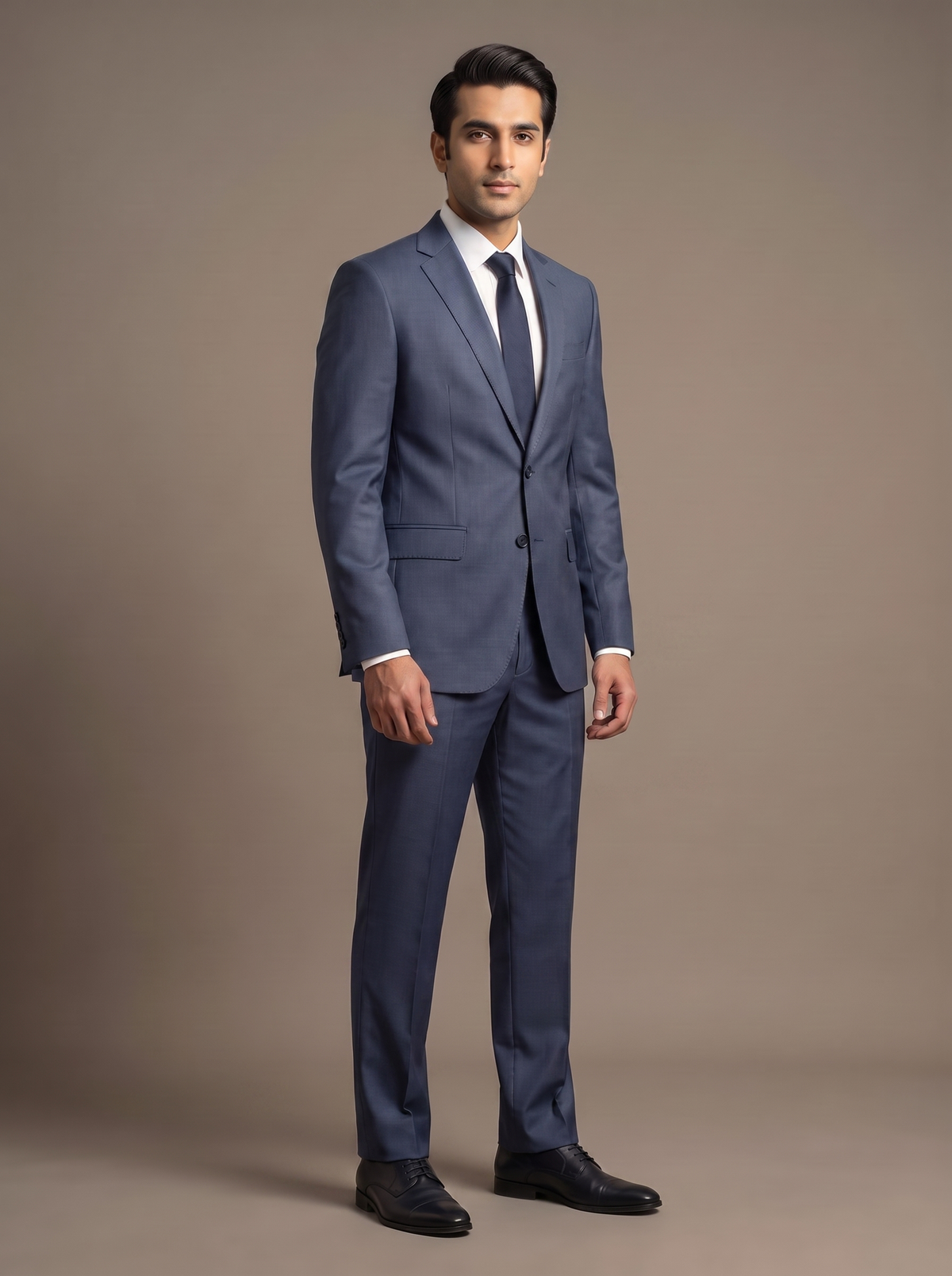 Slate Blue Twill Two-Piece Suit - front view