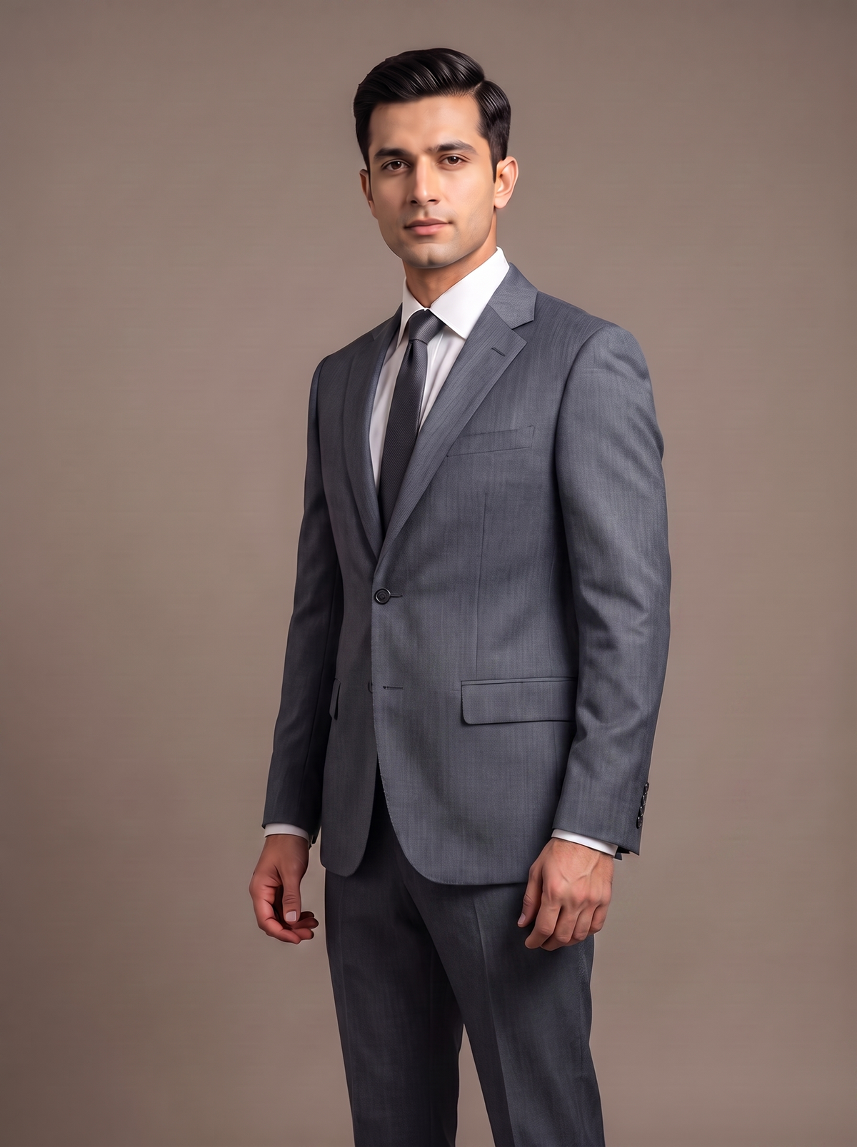 Charcoal Grey Twill Two-Piece Suit - front view