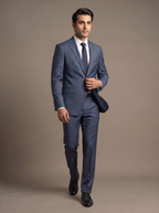 Slate Blue Twill Two-Piece Suit - walking