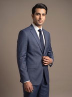 Slate Blue Twill Two-Piece Suit - fabric detail closeup
