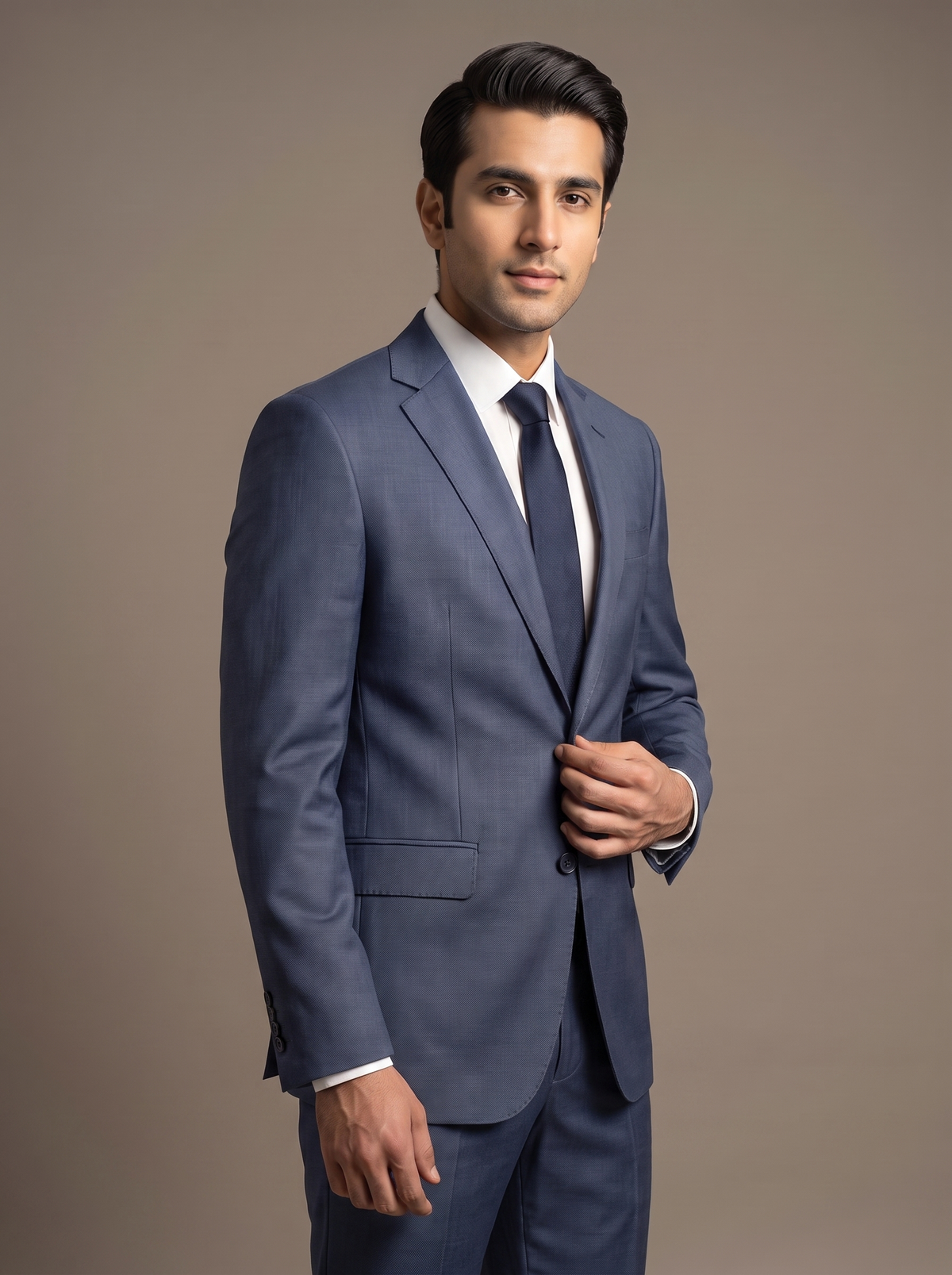 Slate Blue Twill Two-Piece Suit - fabric detail closeup