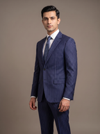 Navy Pinstripe Wool Two-Piece Suit - front view