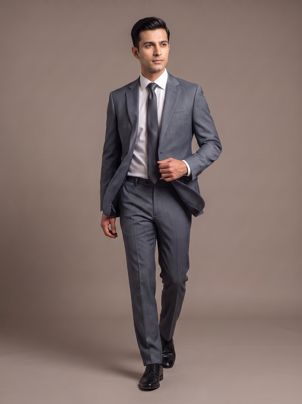 Charcoal Grey Twill Two-Piece Suit - walking