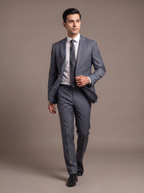 Charcoal Grey Twill Two-Piece Suit - walking