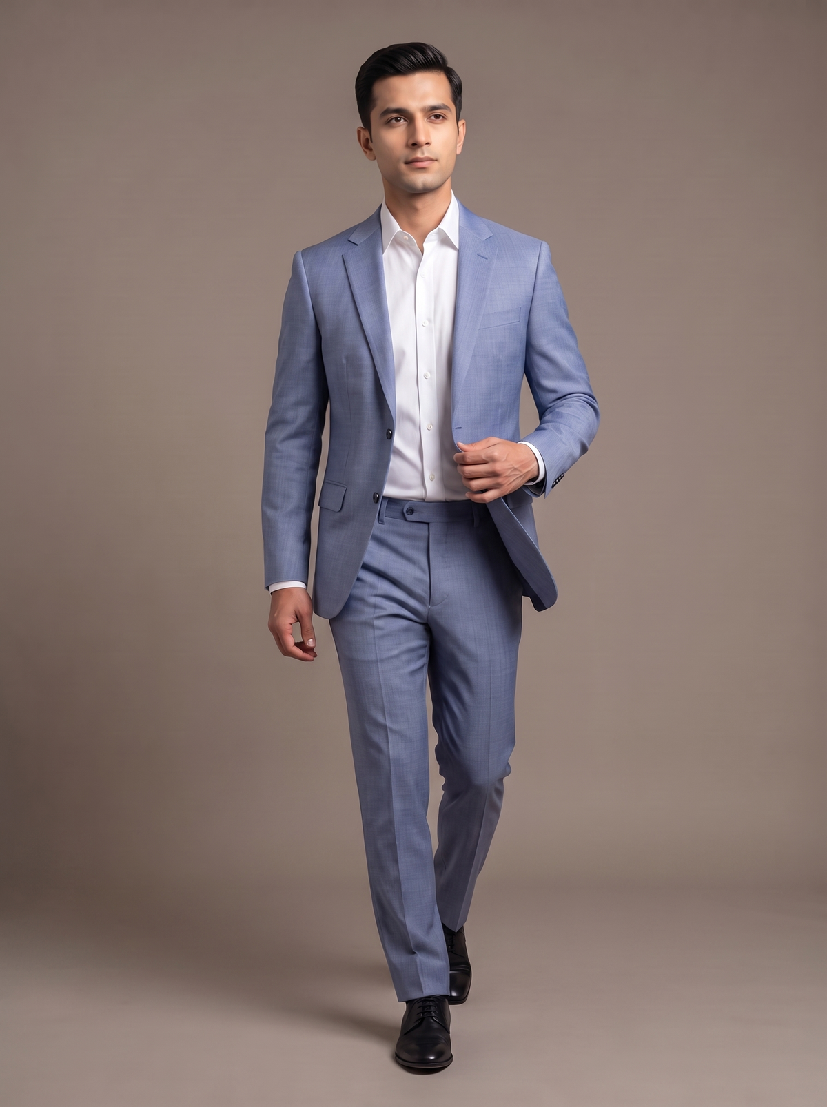 Slate Blue Wool Two-Piece Suit - walking