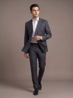Navy Pinstripe Double-Breasted Suit - walking