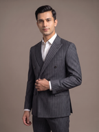 Navy Pinstripe Double-Breasted Suit - lapel detail closeup