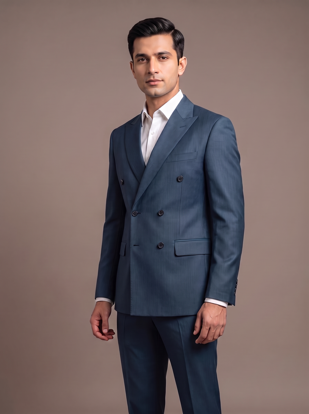 Brown Wool Double-Breasted Suit - front view
