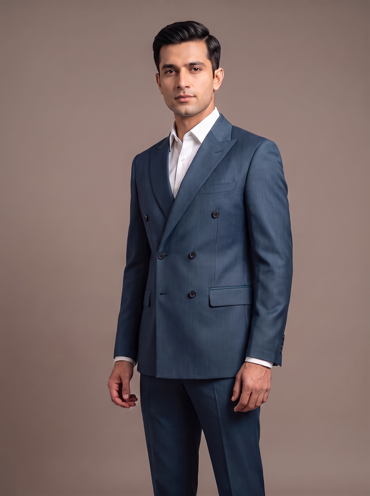 Brown Wool Double-Breasted Suit - front view