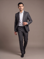 Silver Grey Satin Two-Piece Suit - walking