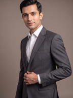 Silver Grey Satin Two-Piece Suit - fabric detail closeup