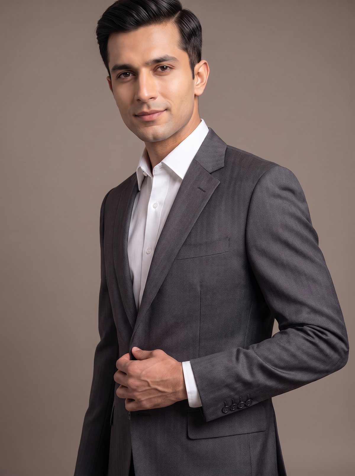 Silver Grey Satin Two-Piece Suit - fabric detail closeup