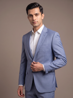 Slate Blue Wool Two-Piece Suit - fabric detail closeup
