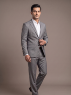 Pearl Grey Satin Two-Piece Suit - walking