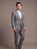 Pearl Grey Satin Two-Piece Suit - front view