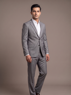 Pearl Grey Satin Two-Piece Suit - front view