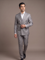 Steel Grey Satin Double-Breasted Suit - walking