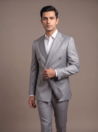Ash Grey Satin Double-Breasted Suit - walking