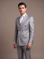 Ash Grey Satin Double-Breasted Suit - front view