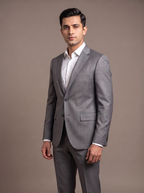 Dove Grey Satin Two-Piece Suit - front view
