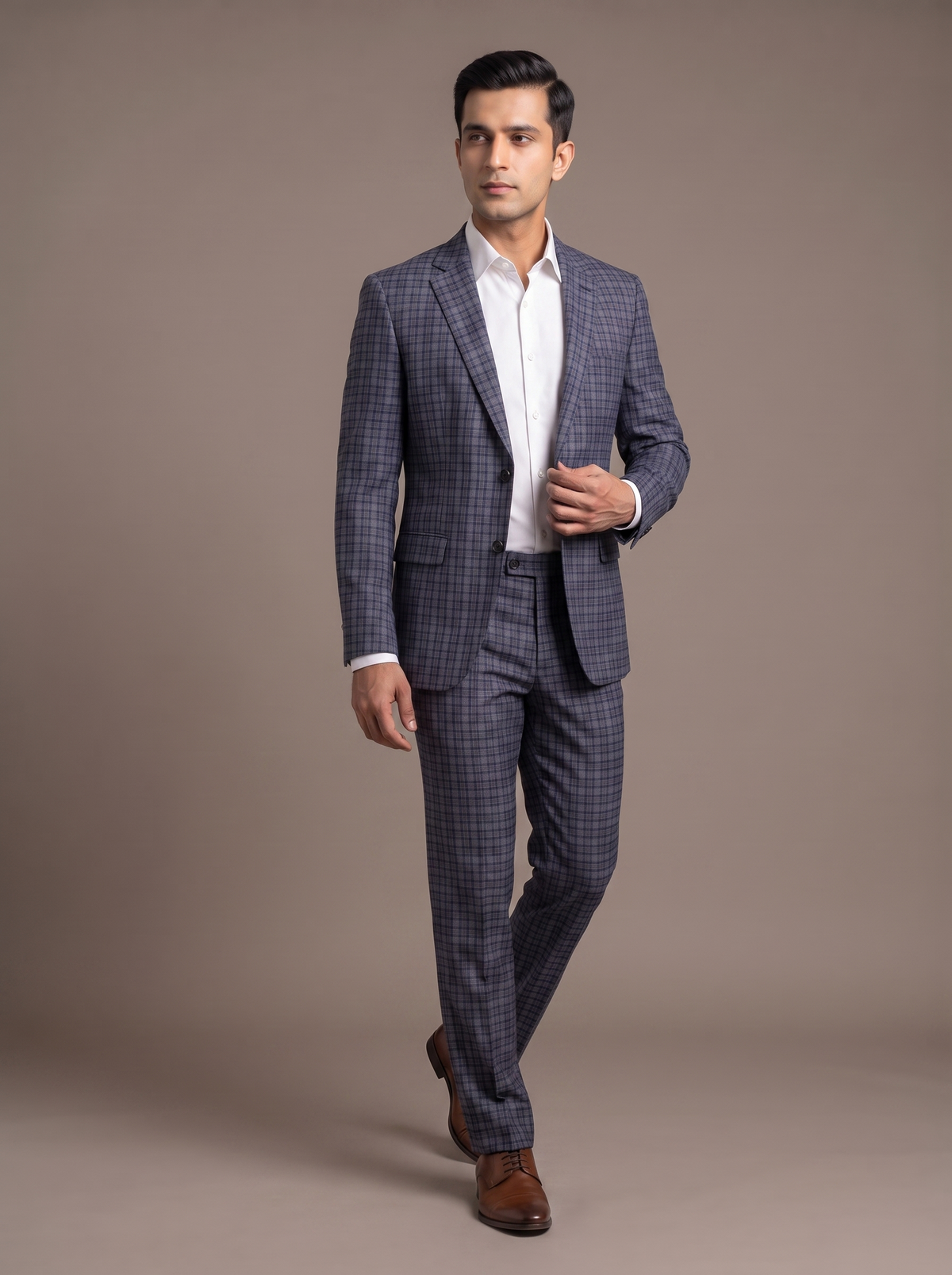 Slate Glen Check Two-Piece Suit - walking