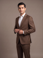 Tan Windowpane Check Two-Piece Suit - fabric detail closeup