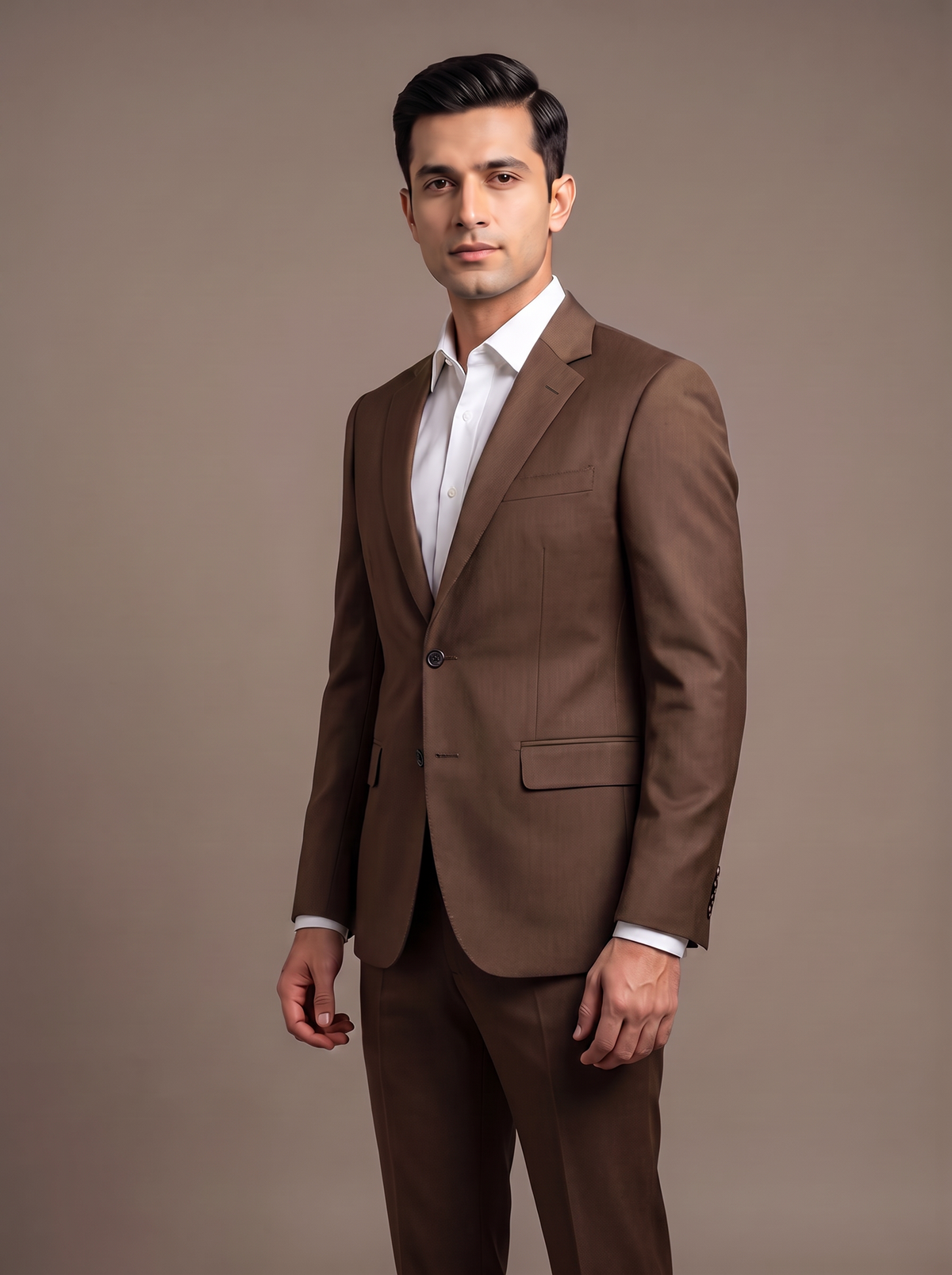 Tan Windowpane Check Two-Piece Suit - front view