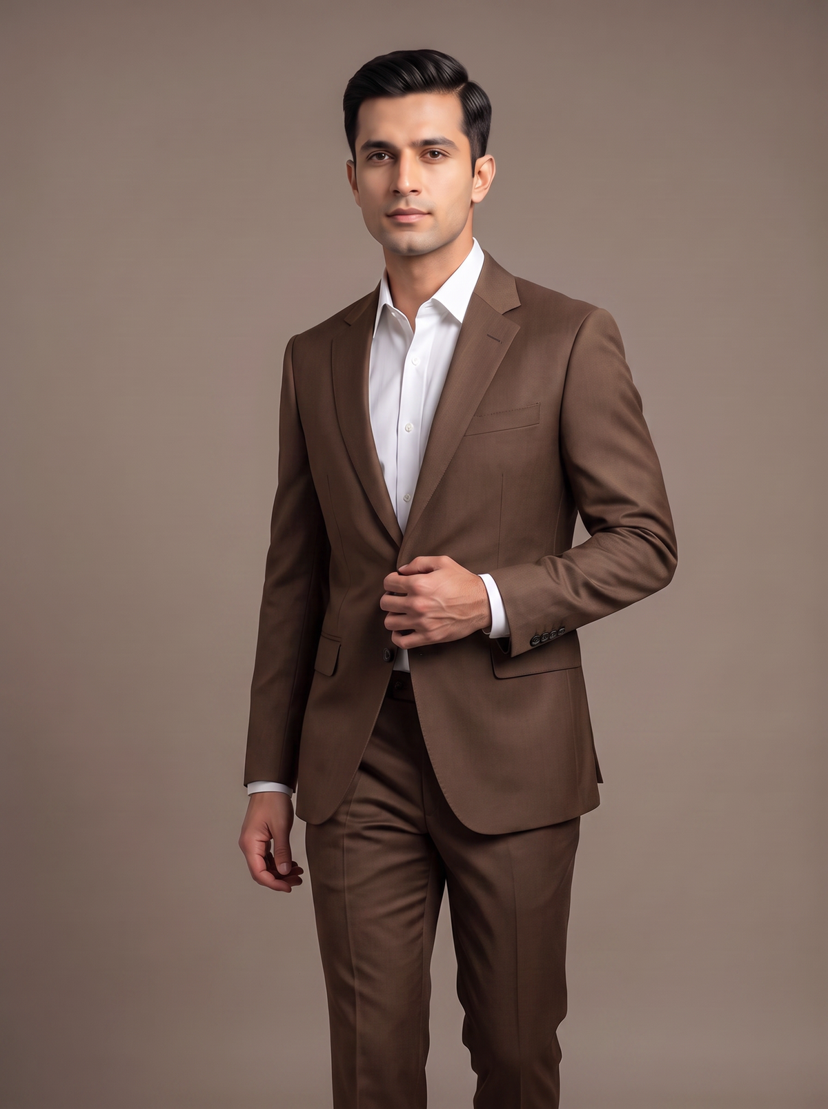 Tan Windowpane Check Two-Piece Suit - walking