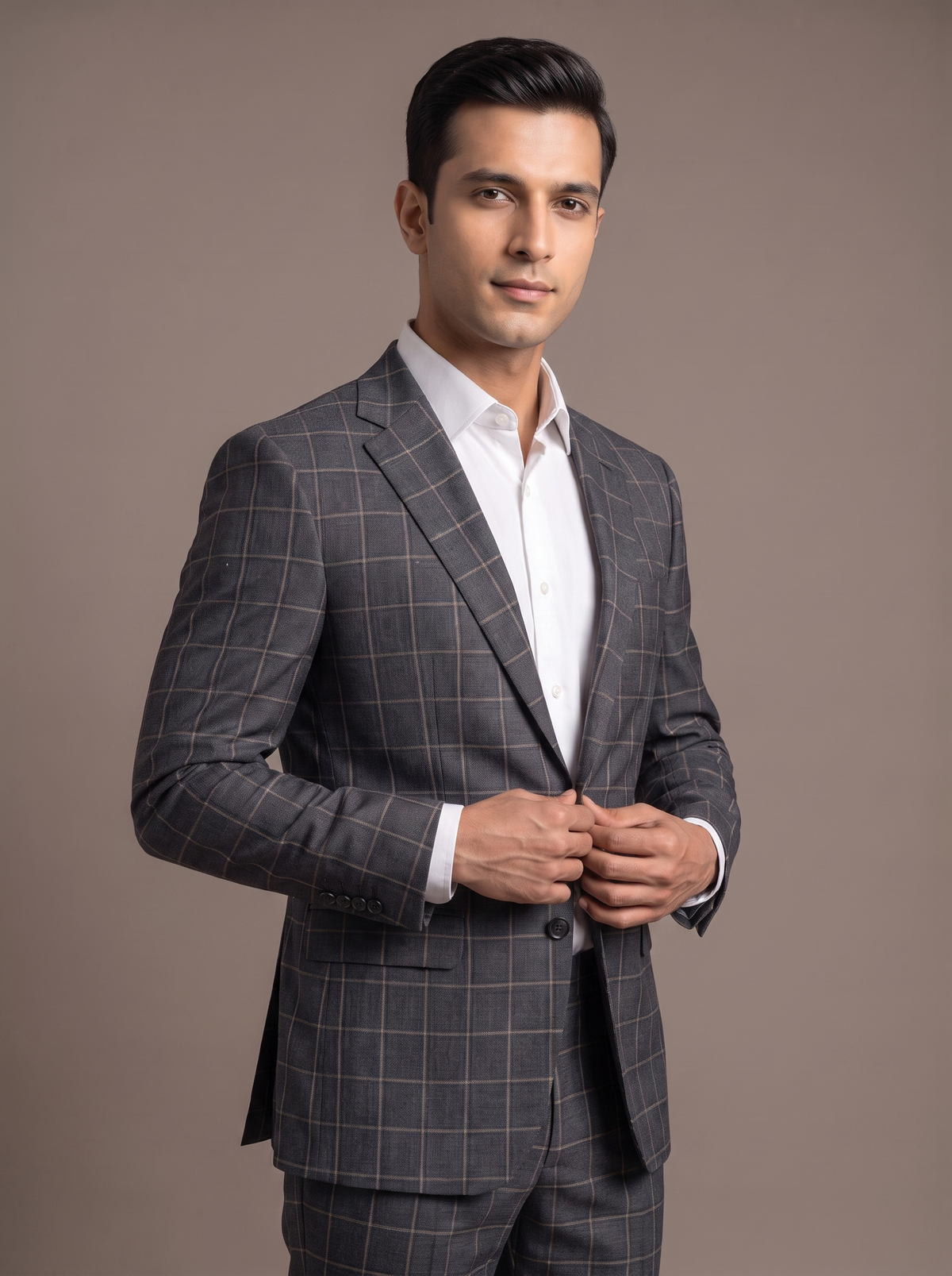 Navy Glen Check Two-Piece Suit - fabric detail closeup