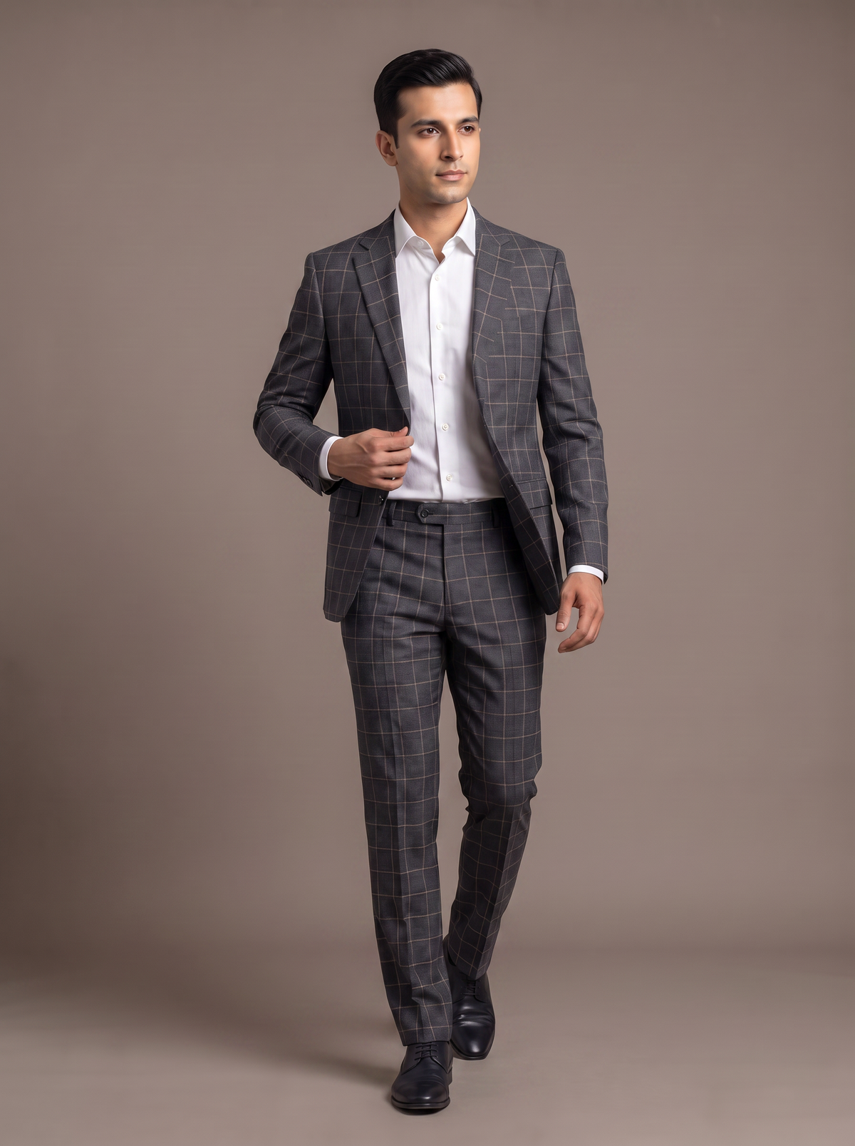 Navy Glen Check Two-Piece Suit - walking