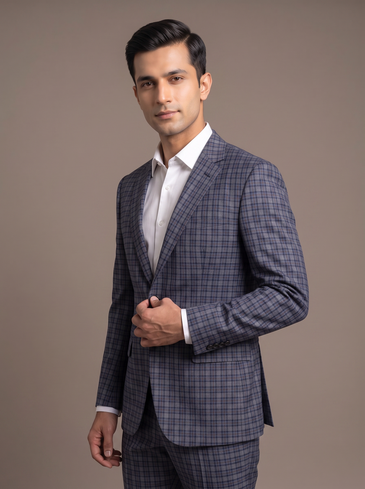 Slate Glen Check Two-Piece Suit - fabric detail closeup
