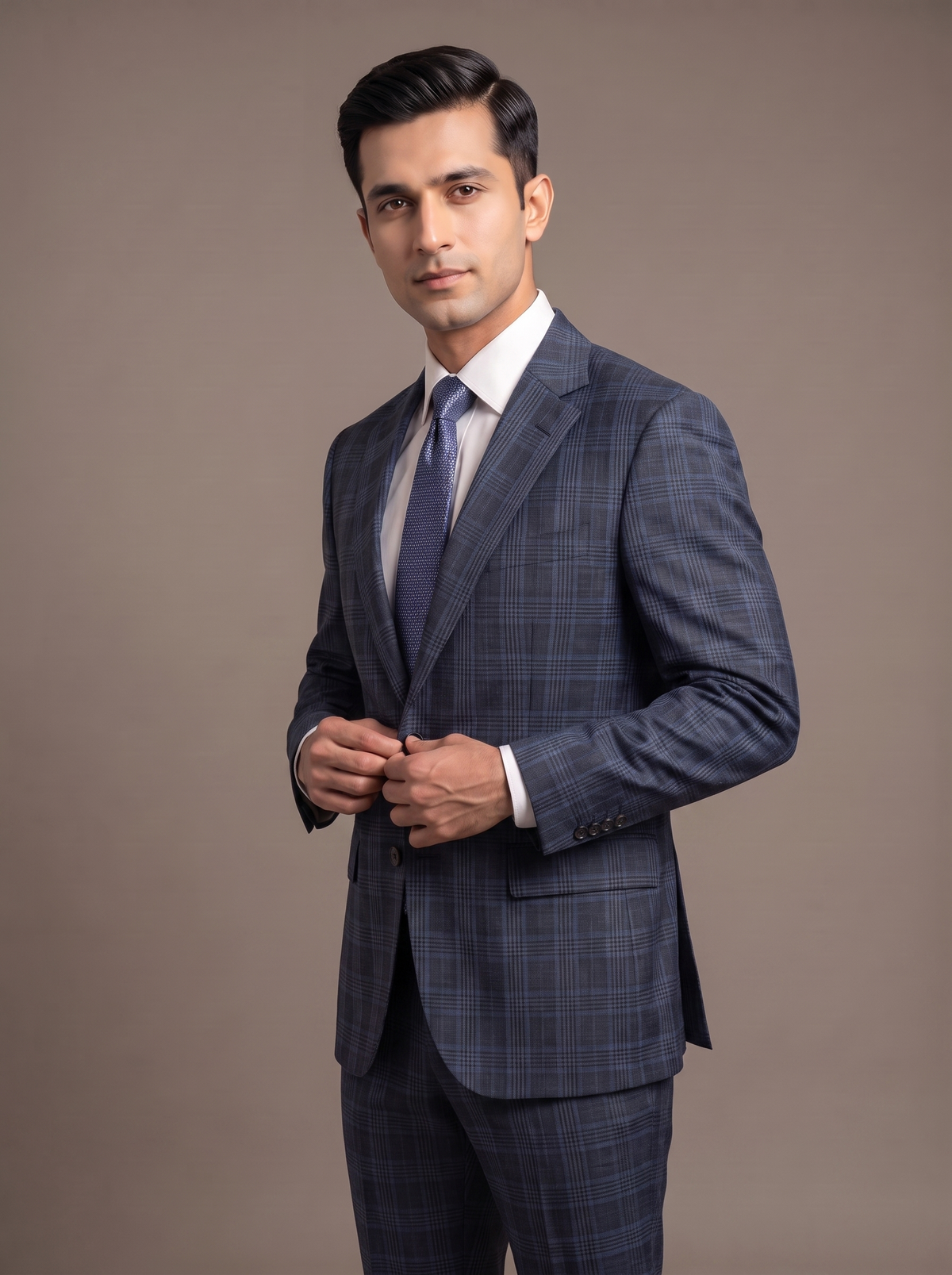 Charcoal Glen Check Two-Piece Suit - fabric detail closeup