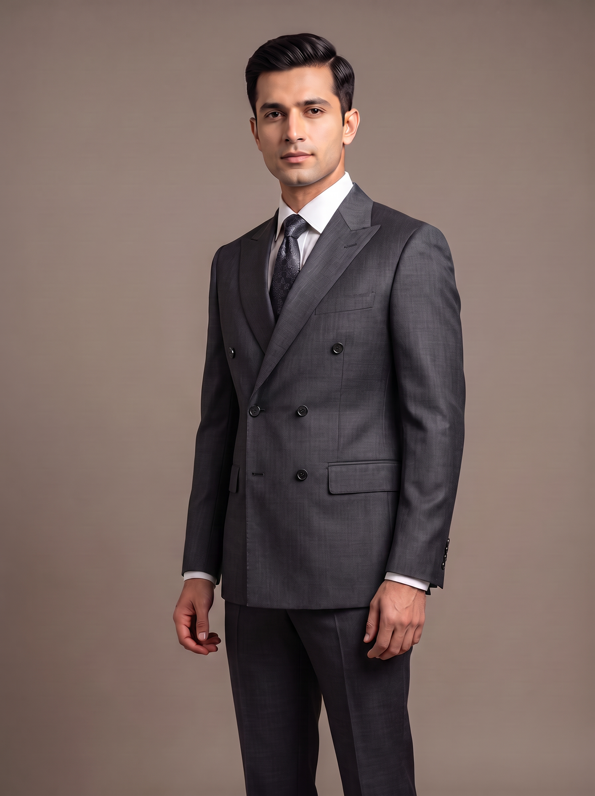 Onyx Satin Double-Breasted Suit - front view