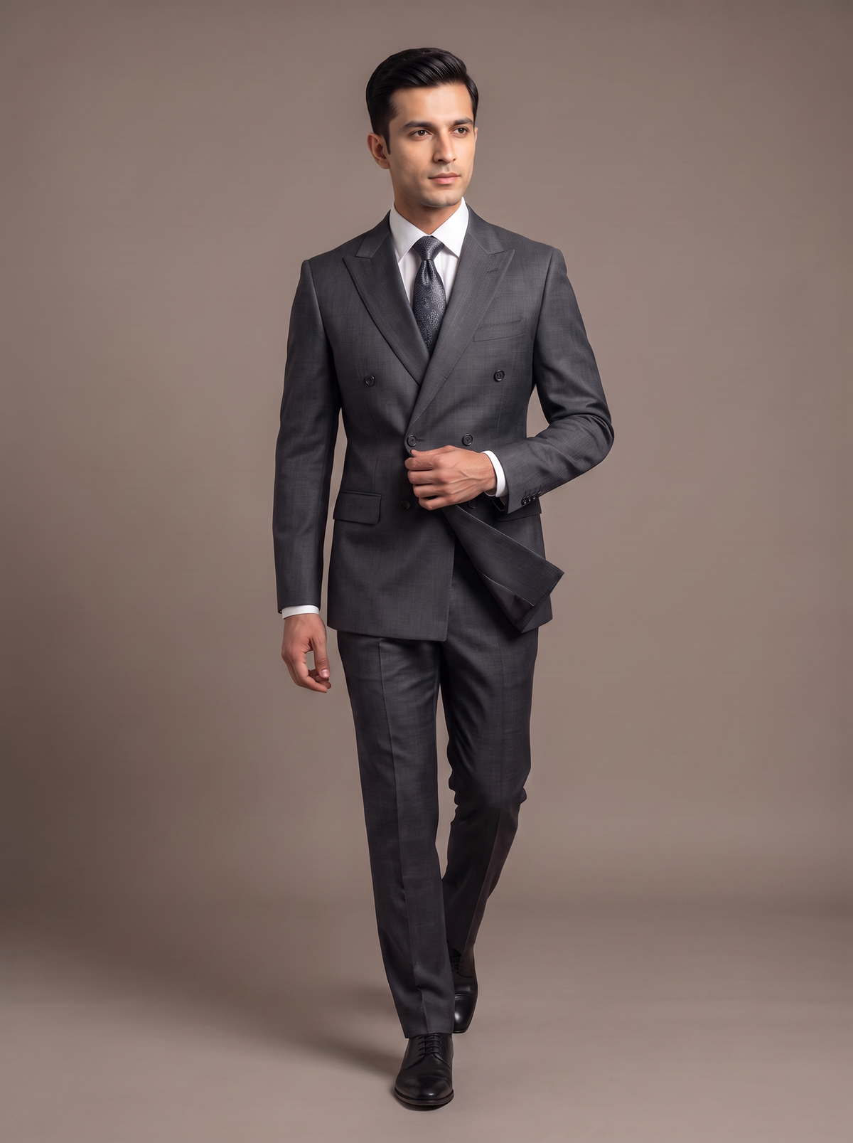 Onyx Satin Double-Breasted Suit - walking
