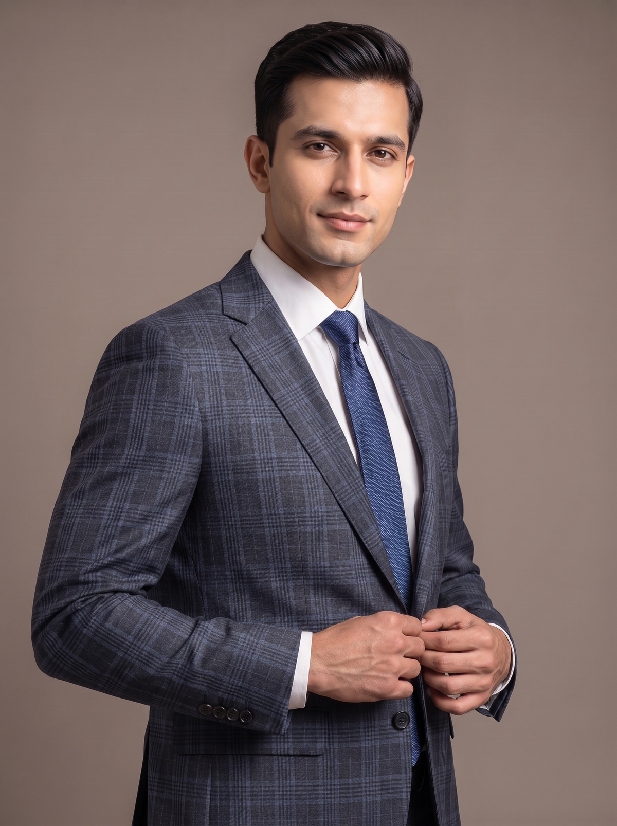 Blue Glen Check Two-Piece Suit - fabric detail closeup
