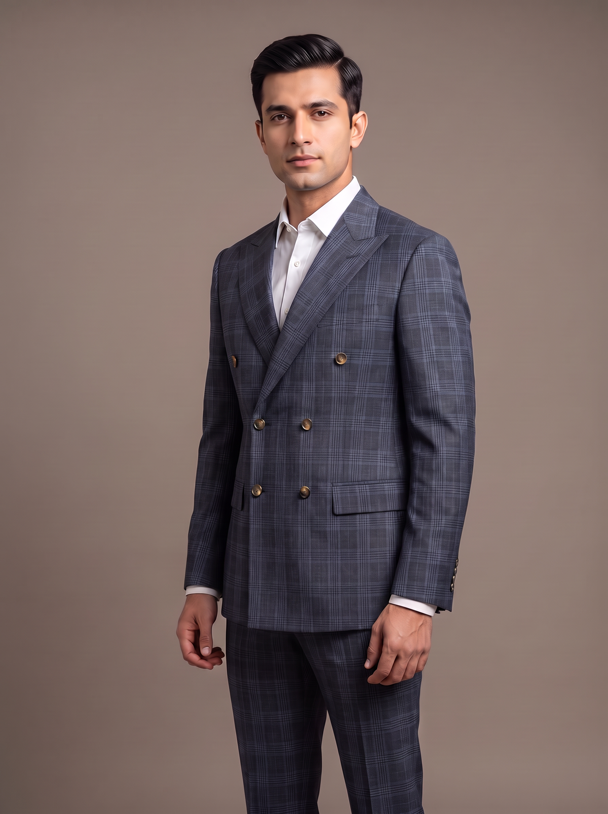 Charcoal Satin Double-Breasted Suit - front view