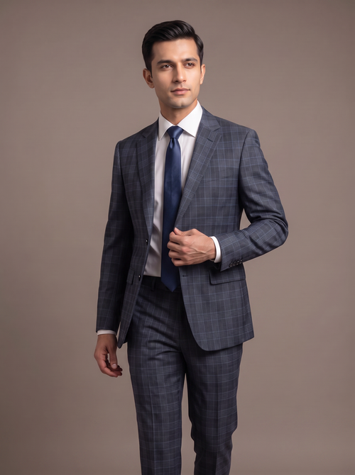 Blue Glen Check Two-Piece Suit - walking