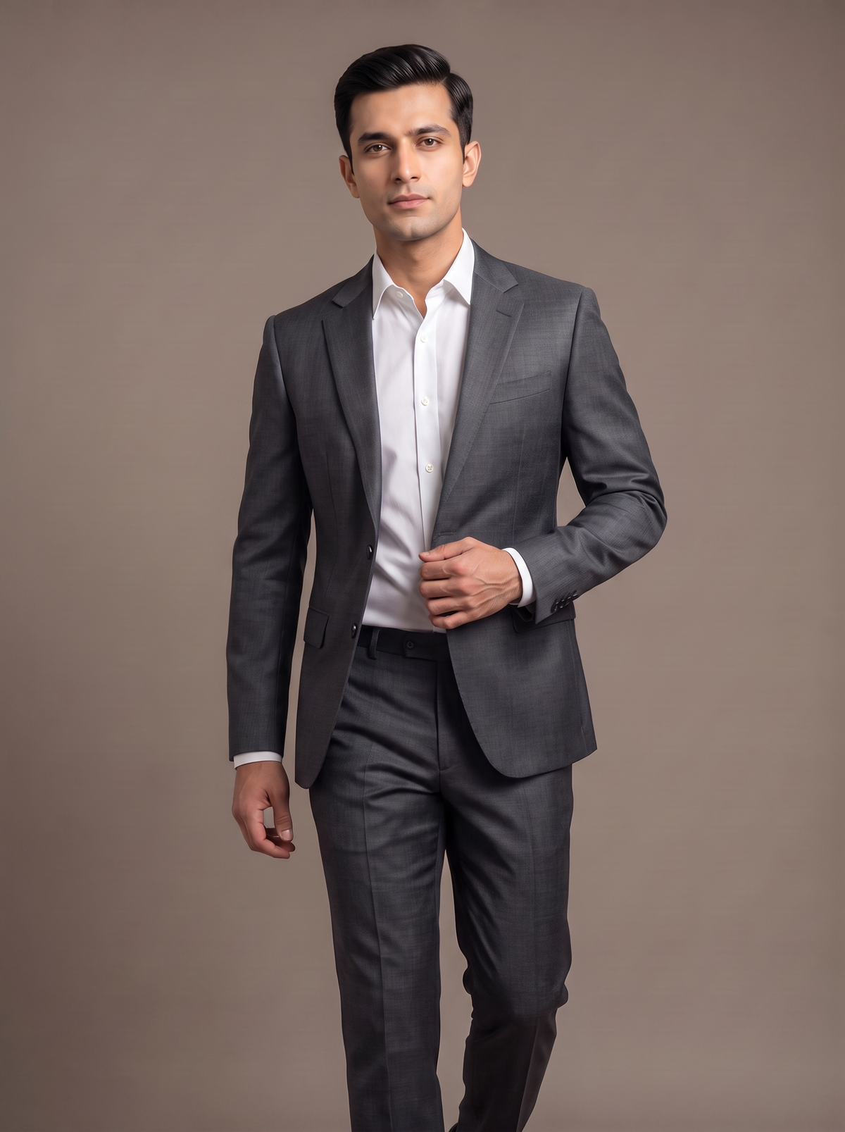 Heather Grey Flannel Two-Piece Suit - walking