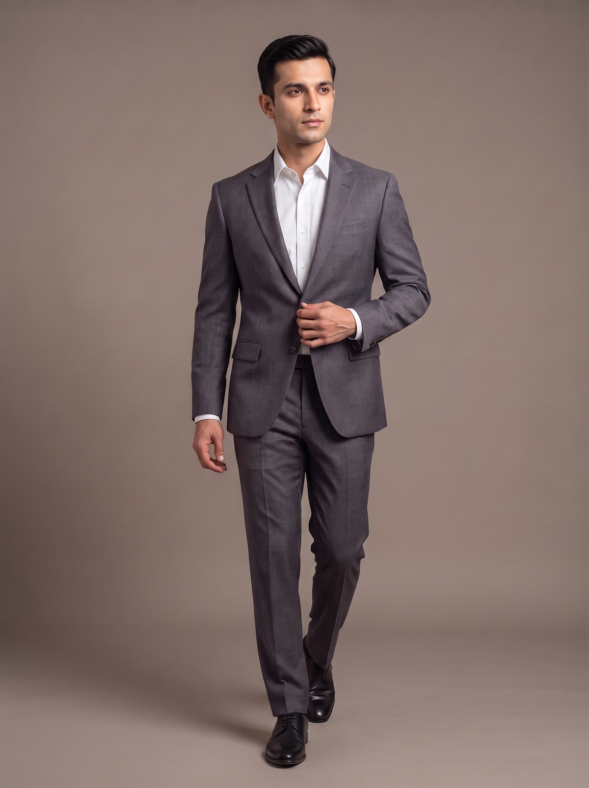 Storm Grey Flannel Two-Piece Suit - walking