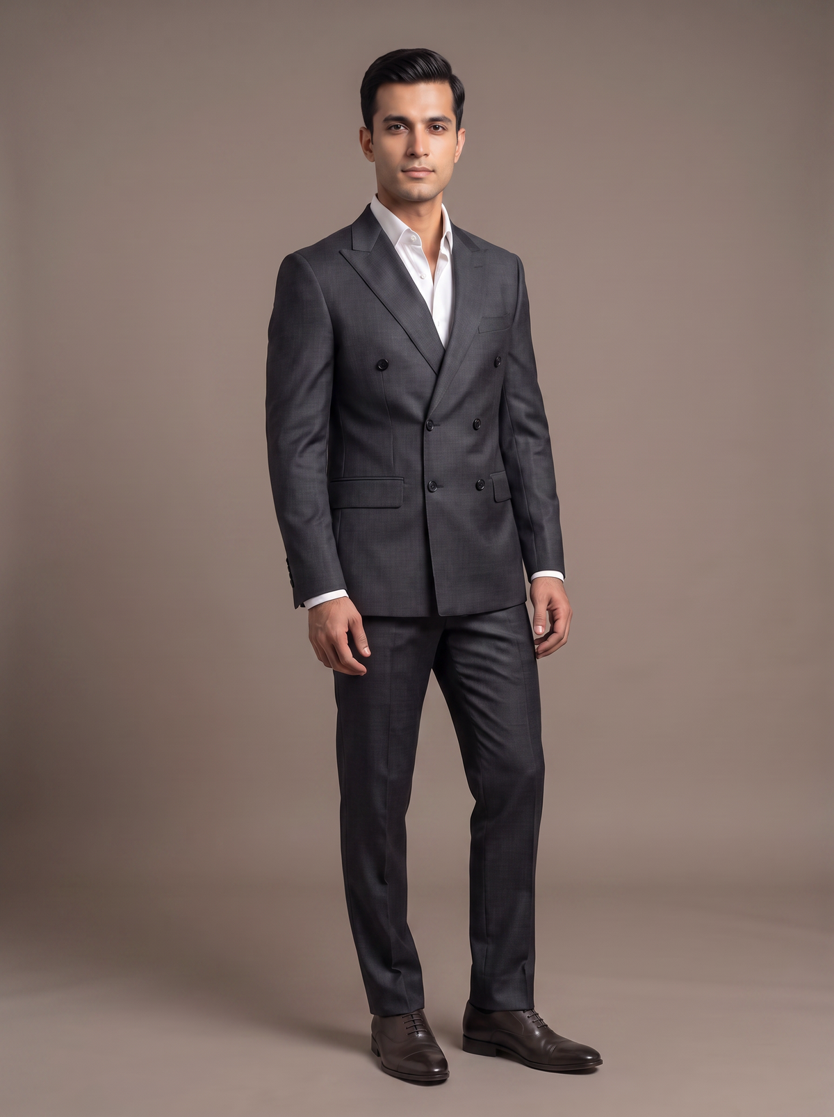 Graphite Satin Double-Breasted Suit - front view