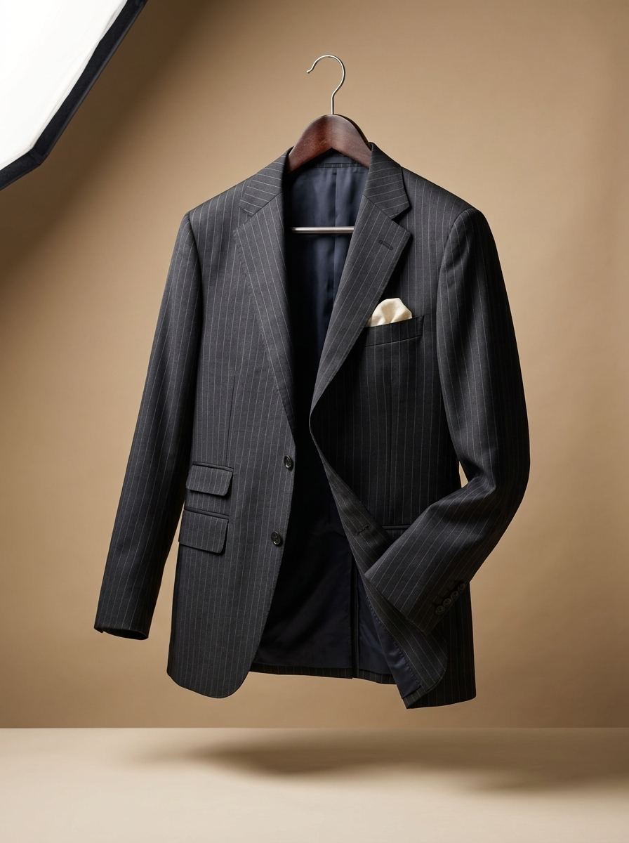 Charcoal Pinstripe Blazer - hanging front view
