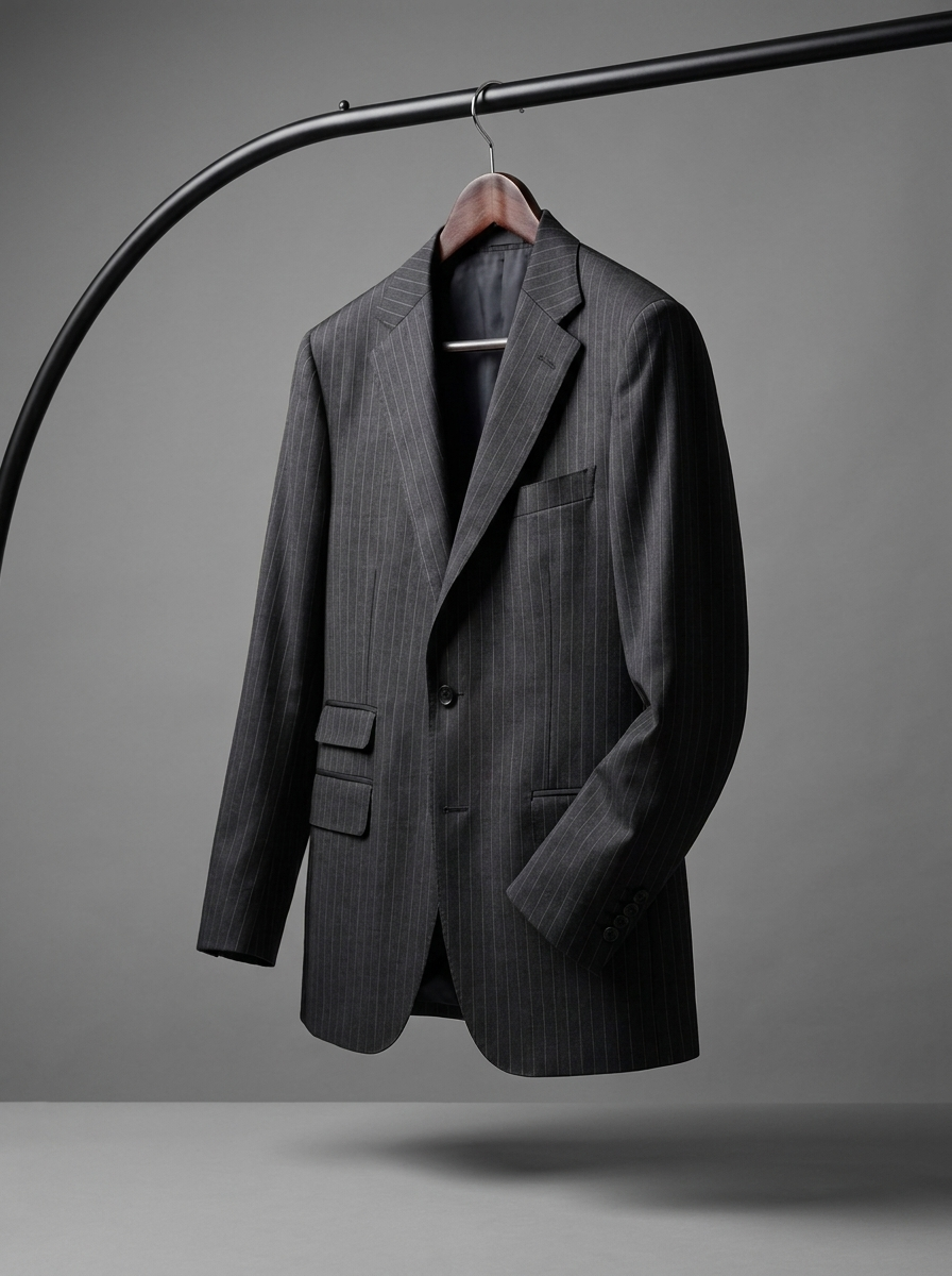 Charcoal Pinstripe Blazer - hanging angle view