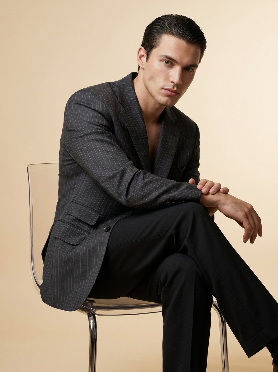 Charcoal Pinstripe Blazer - worn on model