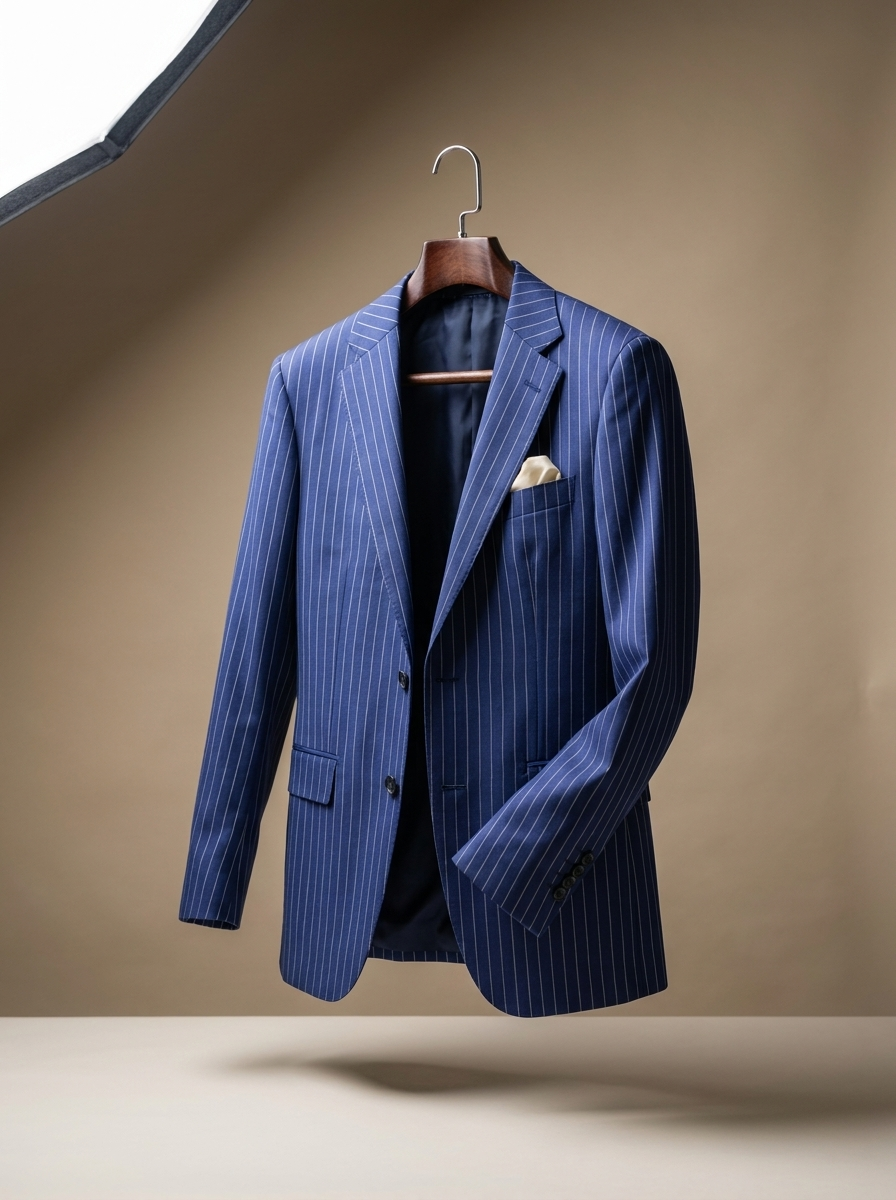 Navy Pinstripe Blazer - hanging front view
