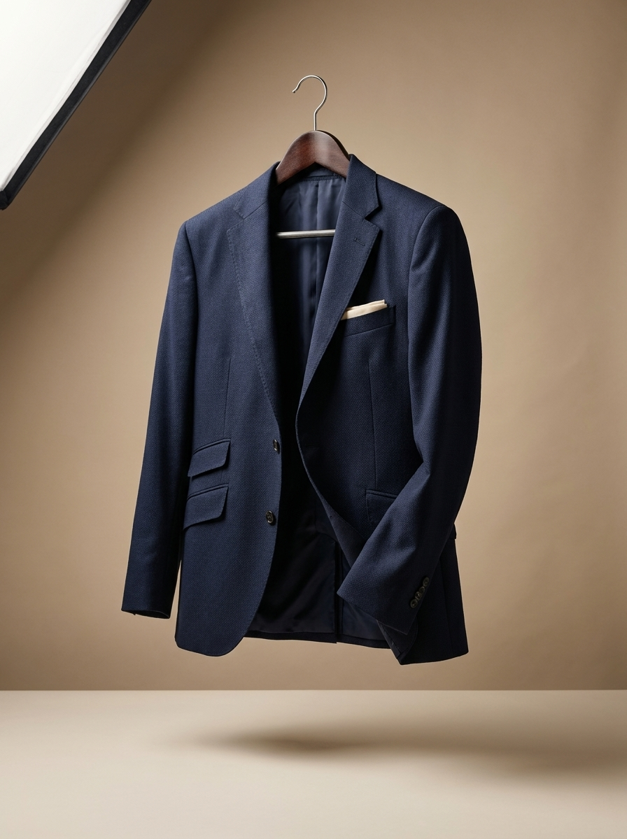 Blue Textured Weave Blazer - hanging front view
