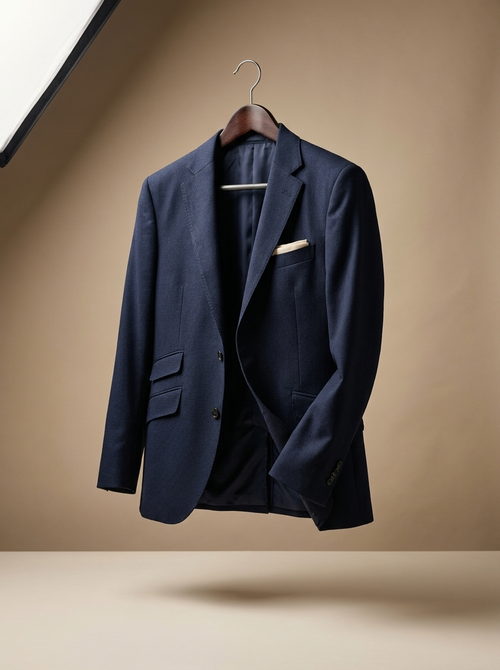 Blue Textured Weave Blazer - hanging front view