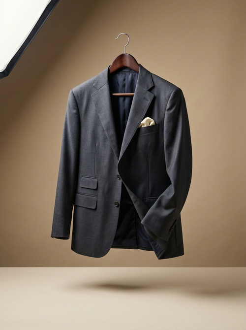 Charcoal Grey Twill Blazer - hanging front view