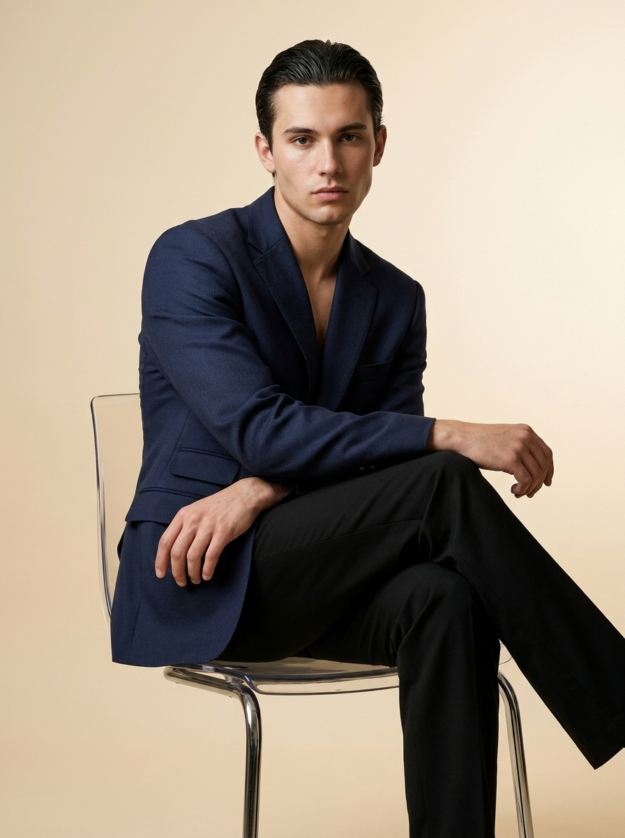 Blue Textured Weave Blazer - worn on model